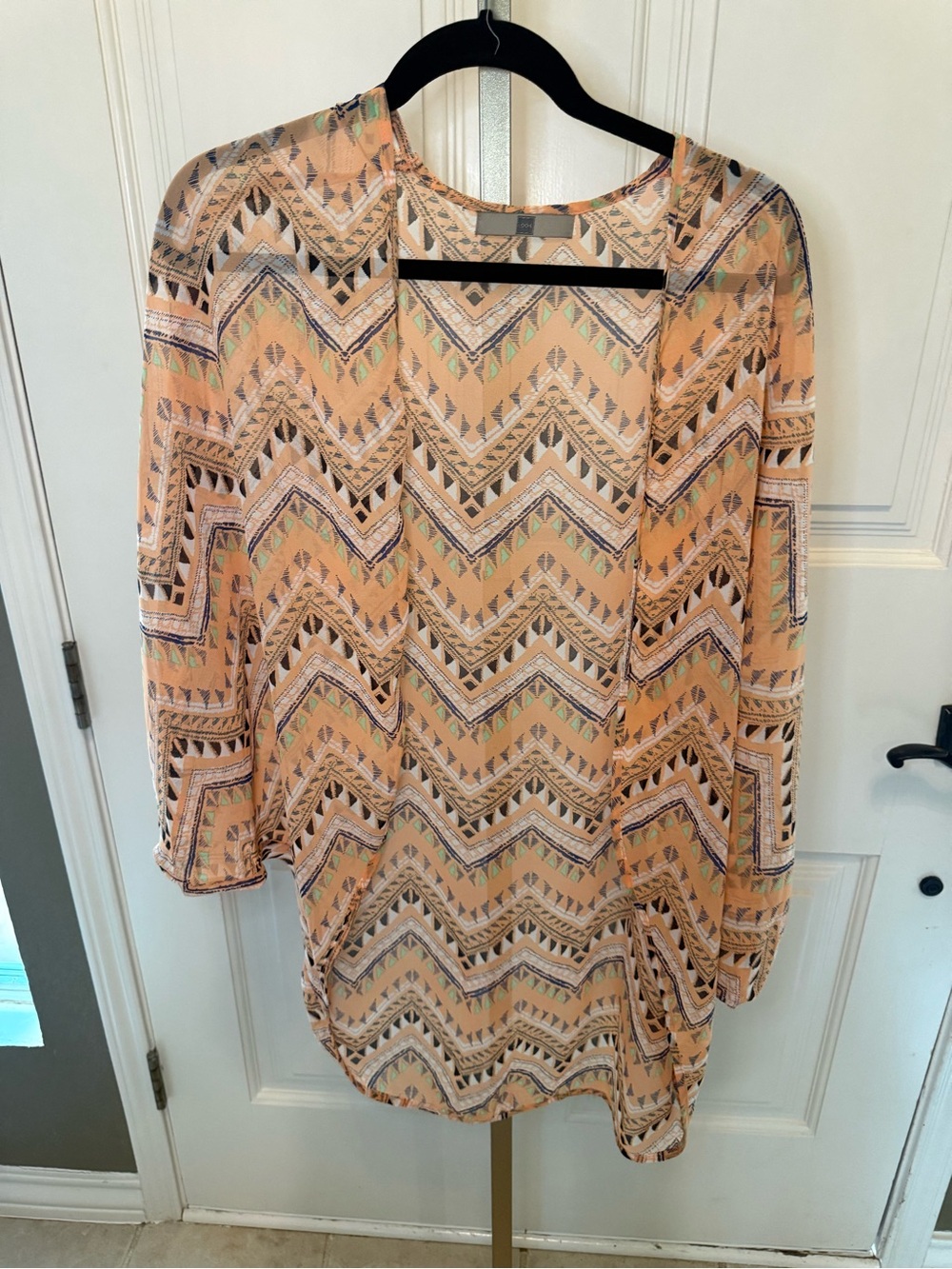 Women's Peach Aztec Print Open Cardigan